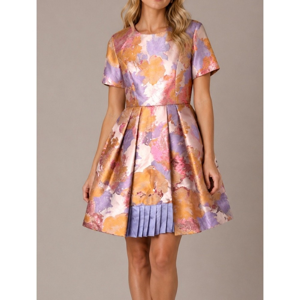 Io Couture Made in Italy Floral Brocade Fit & Flare Dress Pink Purple Gold IT 44